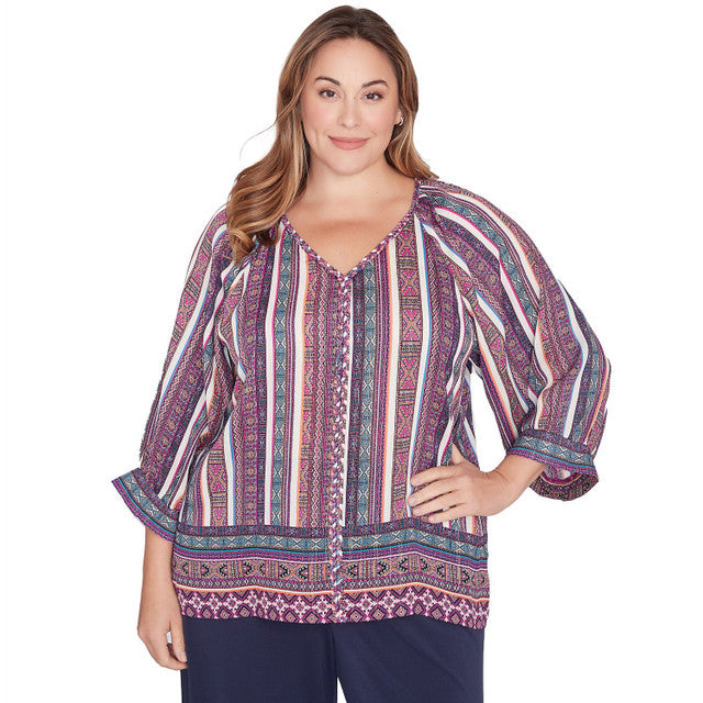 Plus Metallic Stripe Print Crinkled Blouse Dahlia Multi - Ruby Rd