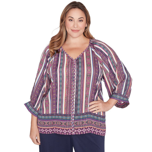 Plus Metallic Stripe Print Crinkled Blouse Dahlia Multi - Ruby Rd