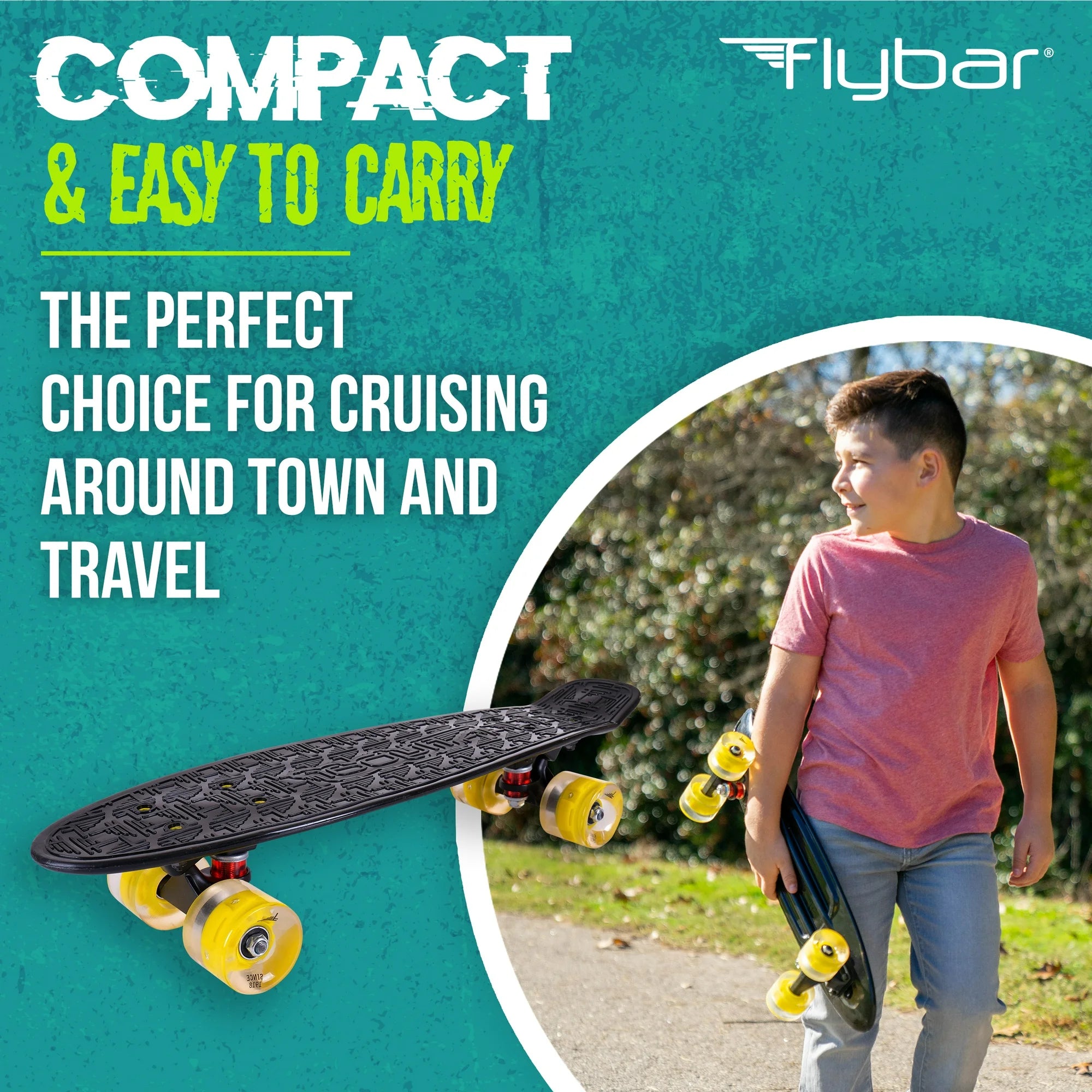 Flybar Wheels Skateboard Plastic Cruiser led 22 Black & Yellow