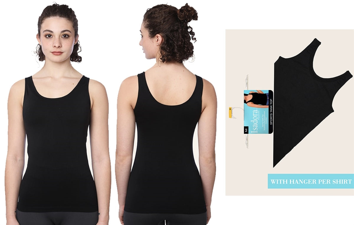 Women's Isadora Black Scoop Neck Sports Tank Tops