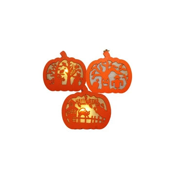 LED Hanging Wood Pumpkin with Decorative Cut Out
