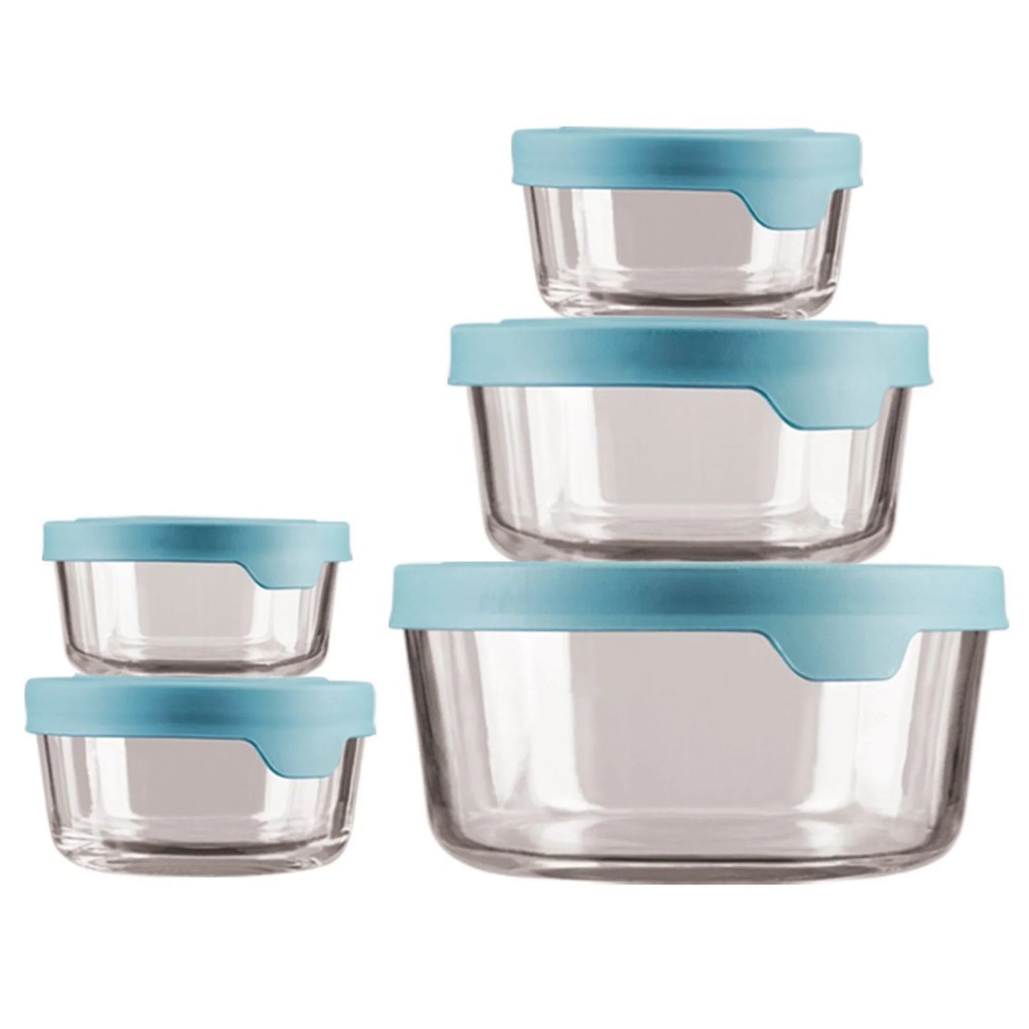 Trueseal Glass Food Storage with Mineral Blue Lids - 10 Piece Set
