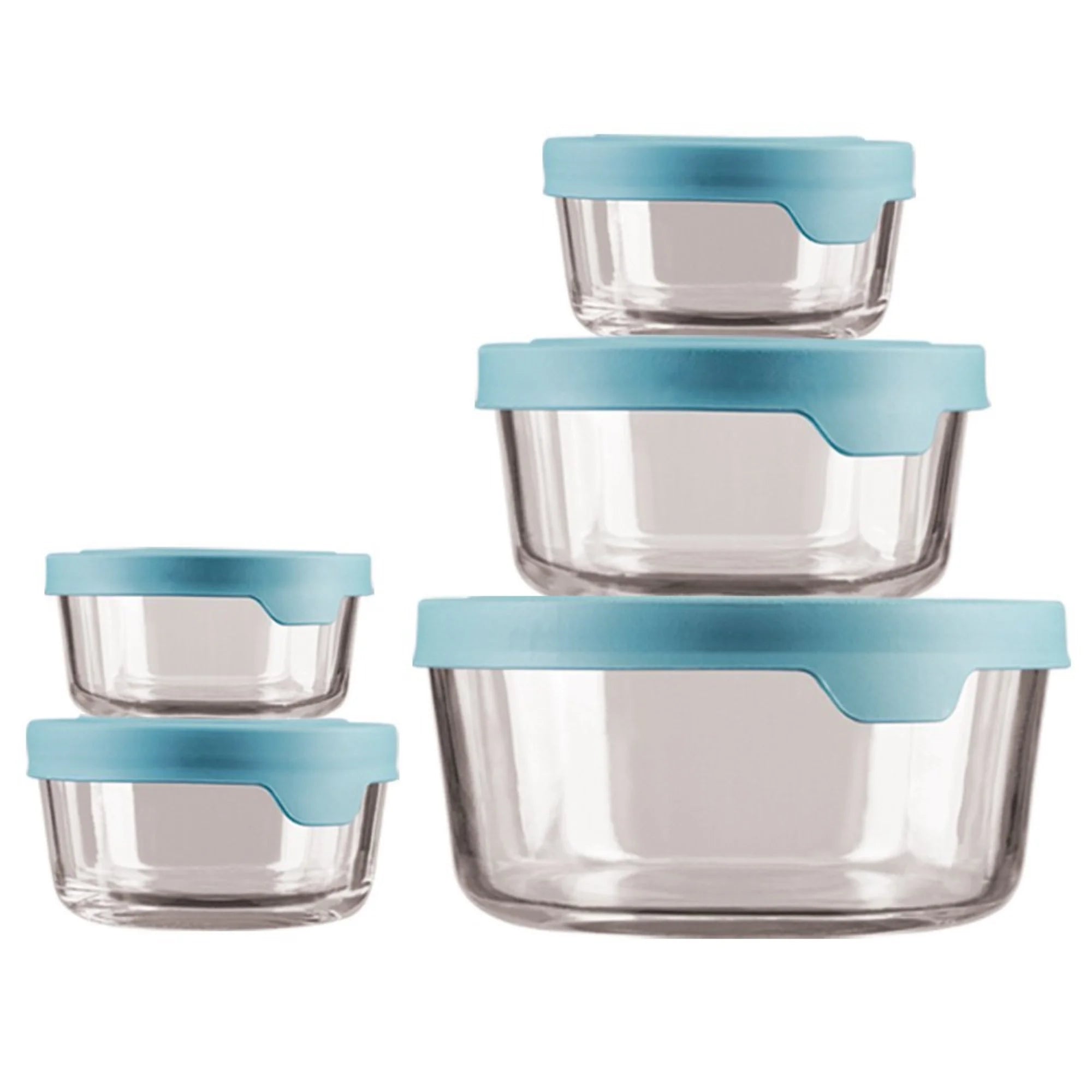 Trueseal Glass Food Storage with Mineral Blue Lids - 10 Piece Set