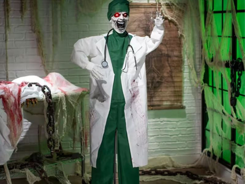 6 FT Life-Size Animated Light-Up Shaking Talking Doctor Standing Halloween Decoration
