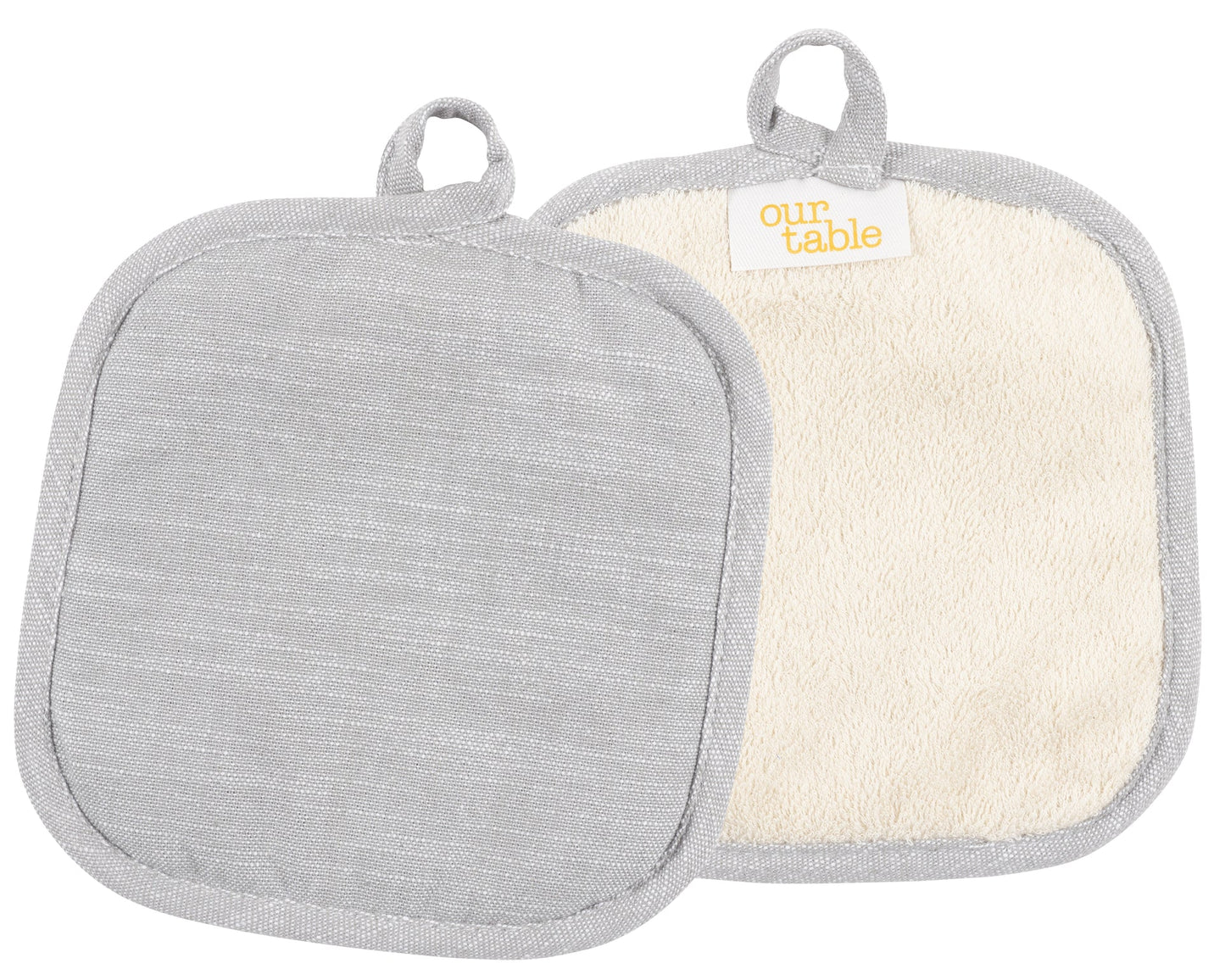 Strada Set of 2 Chambray Pot Holders - 8" x 8"-Gray