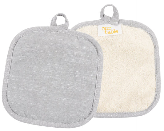 Strada Set of 2 Chambray Pot Holders - 8" x 8"-Gray