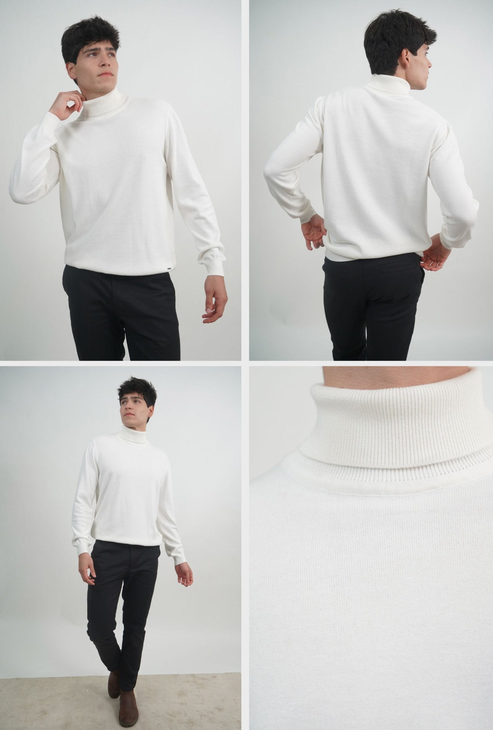 Caballero Sweater Tejido Cuello Alto Manga Larga Blanco