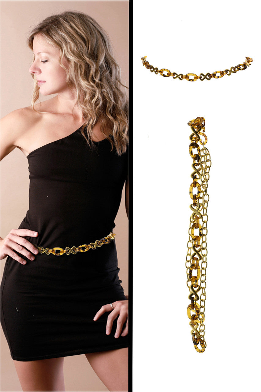 Gold Tone & Brown Fashion Chain Belt