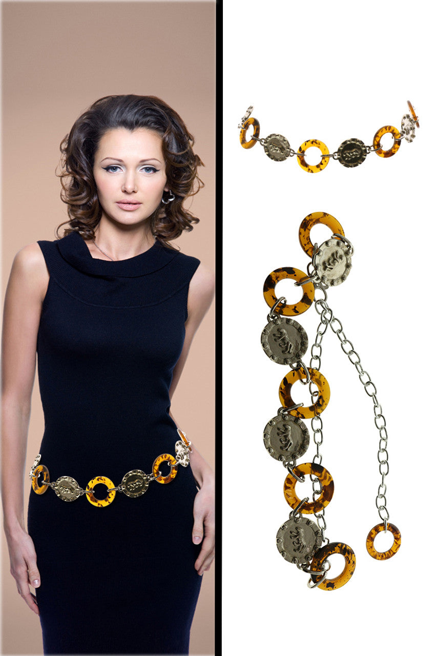 Silver Tone & Brown Fashion Chain Belt