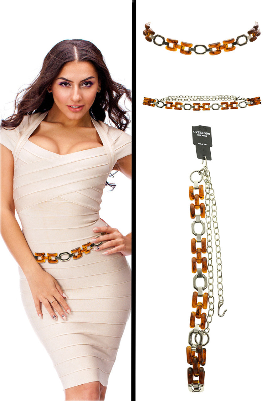 Silver Tone & Brown fashion Chain Belt
