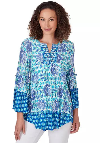 Floral Ikat Top Blue Moon Multi  - Ruby Rd