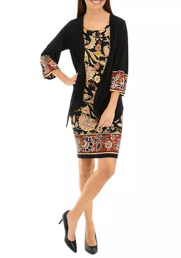 2PC Jacket Dress Black Rust - Sandra Darren