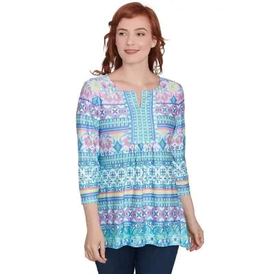Scoop Neck Stripe Garden Floral Printed  - Ruby Rd