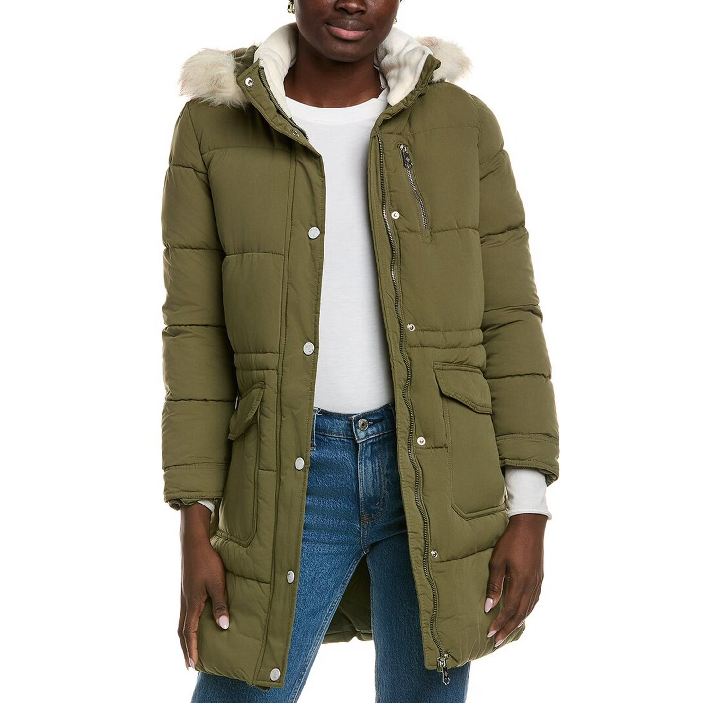 Suede Microfiber Fur Trim Jacket Winter Moss