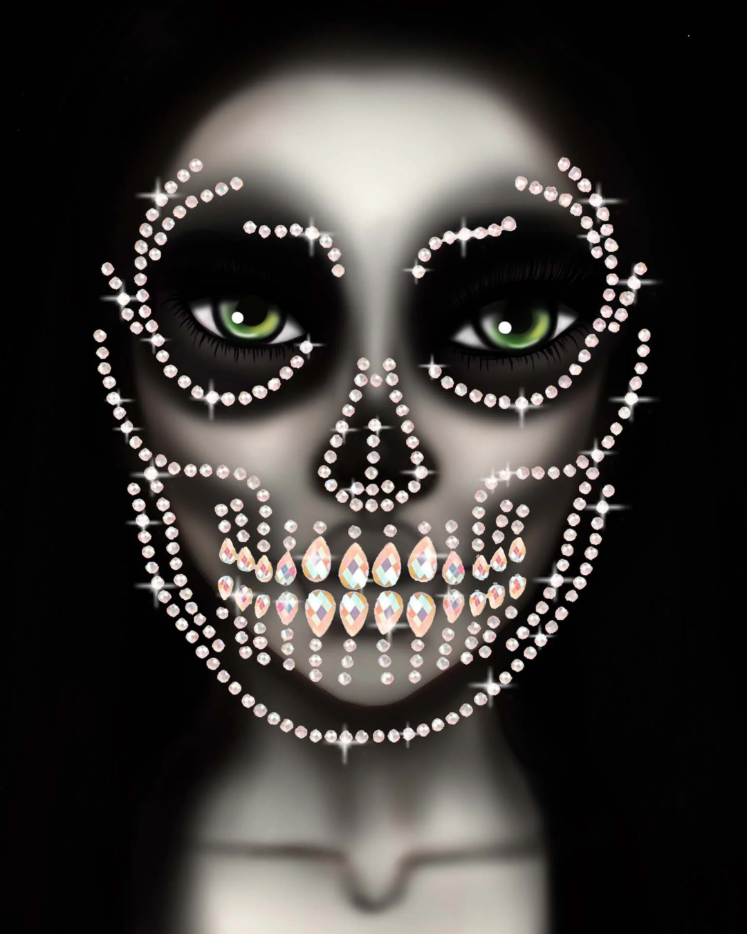 Glow In The Dark Skull  Face Jewels Sticker