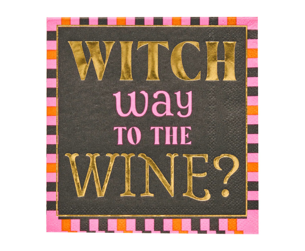 Boo Bold 3 ply Cocktail Napkin - Witch Way tothe Wine -5"Gold Foil