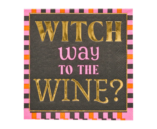 Boo Bold 3 ply Cocktail Napkin - Witch Way tothe Wine -5"Gold Foil