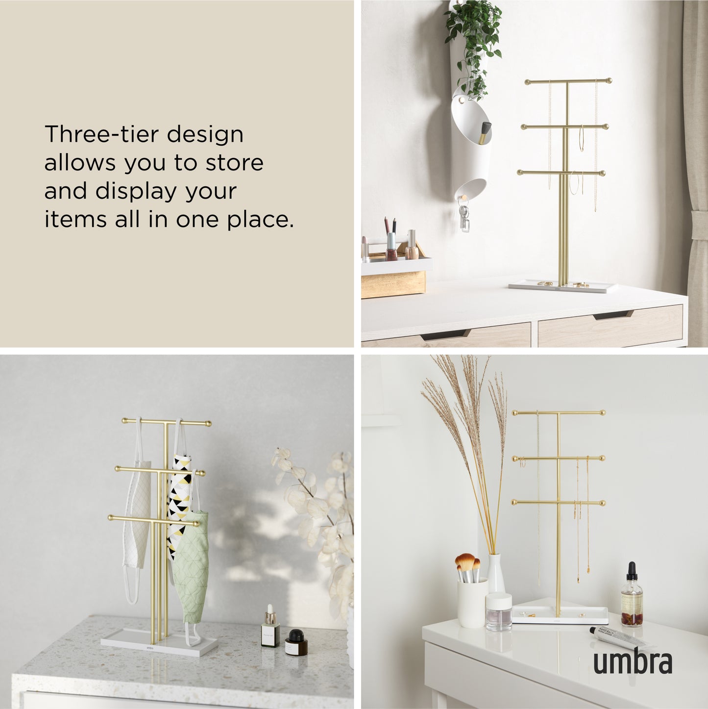 Trigen Jewelry Stand White/Brass