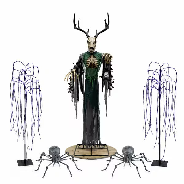 8 FT Animated Skeleton Forest Creature with Horns Halloween Decoration