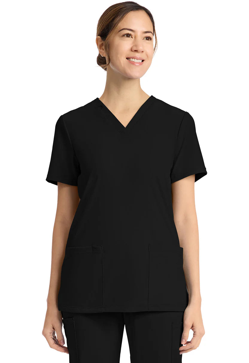 2-Pocket V-Neck Top Black