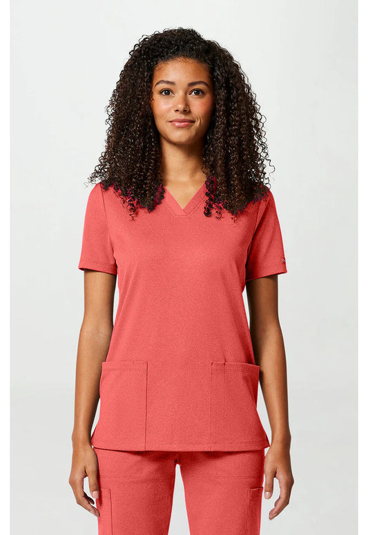 2-Pocket V-Neck Top True Coral