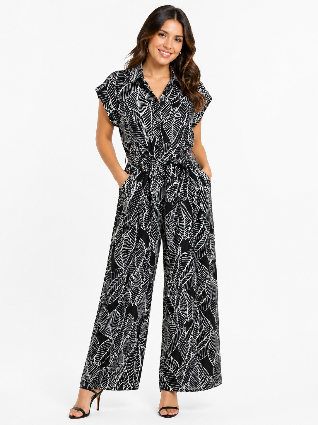 Wrap Front Jumpsuit Anthracite Ivory-Black