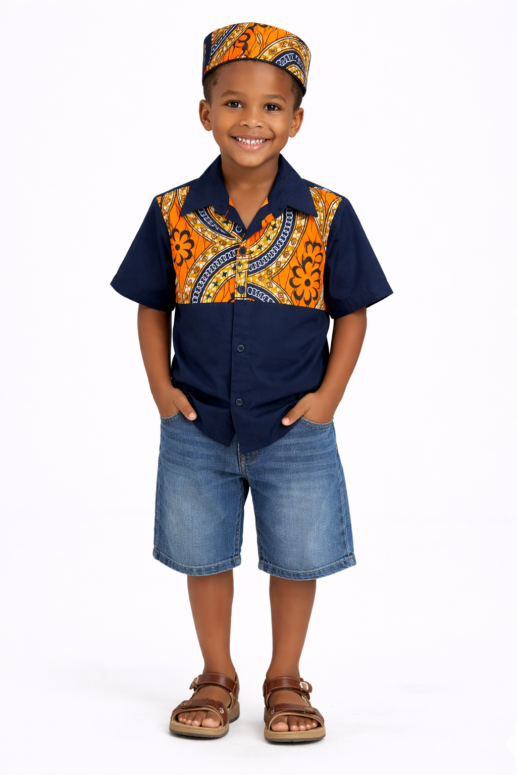 Camisa Niño Azul Oscuro -Estampado (Etnia Negra)