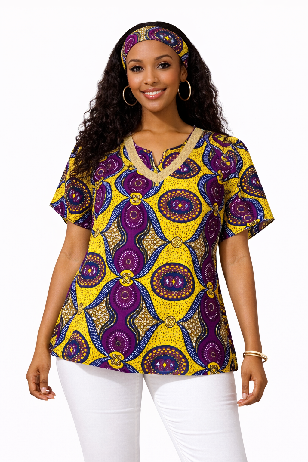 Camisa Dama Amarillo-Morado-Azul (Etnia Negra)