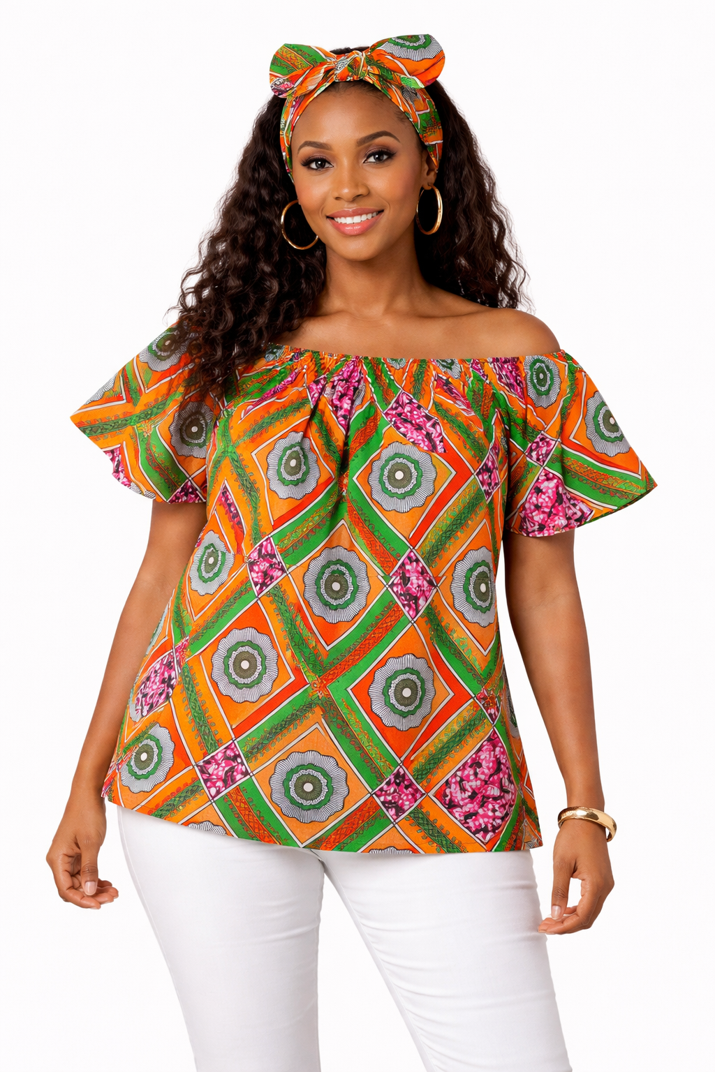 Camisa Dama Naranja-Verde-Rosado (Etnia Negra)