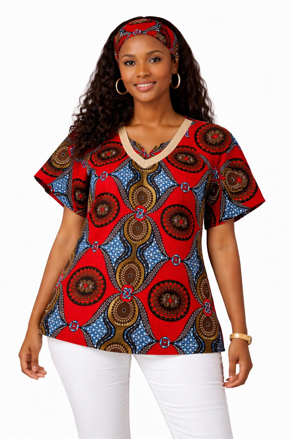 Camisa Dama Naranja-Azul-Mostaza (Etnia Negra)