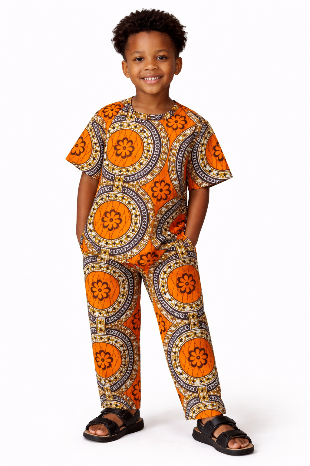 Conjunto Niño Naranja-Mostaza-Azul Marino (Etnia Negra)