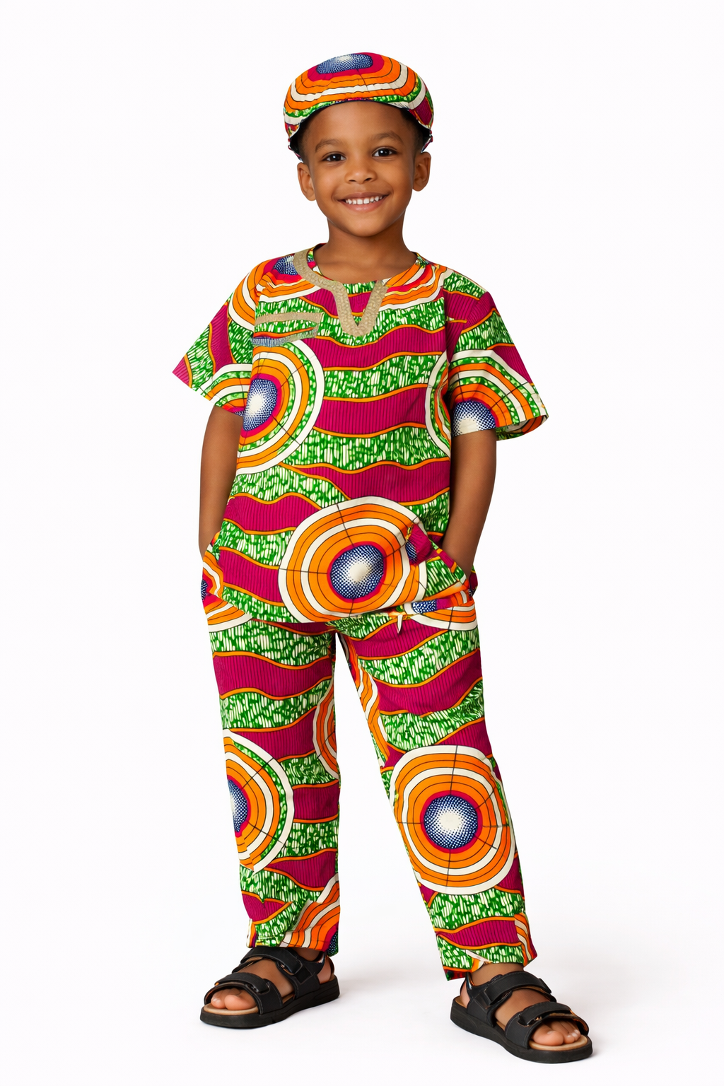 Conjunto Niño Fucsia-Verde-Naranja  (Etnia Negra)