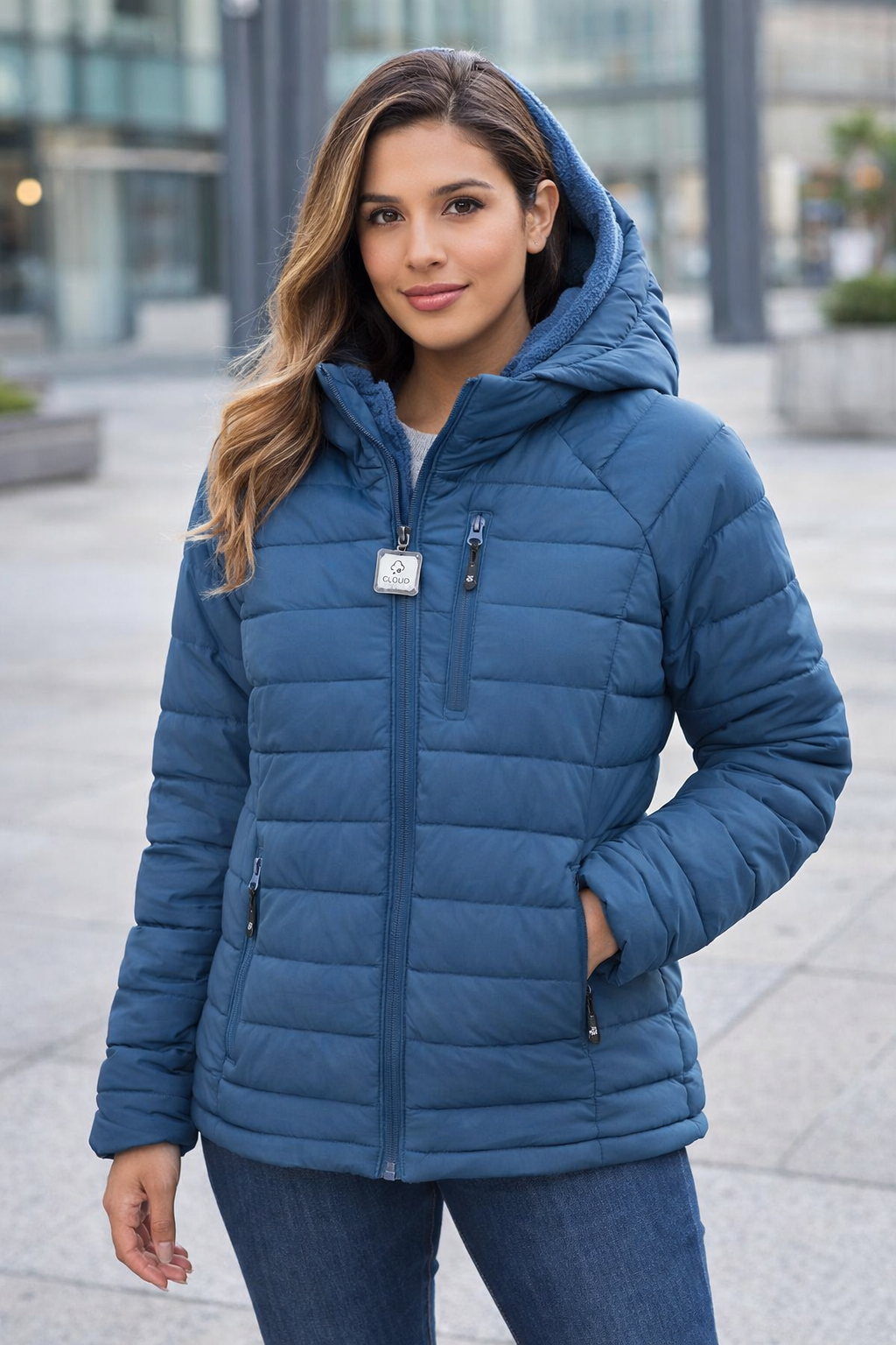 Channel Quilted Puffer with Butter Fleece lining Dark Denim