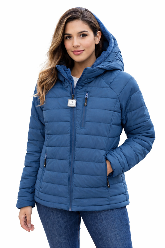 Channel Quilted Puffer with Butter Fleece lining Dark Denim