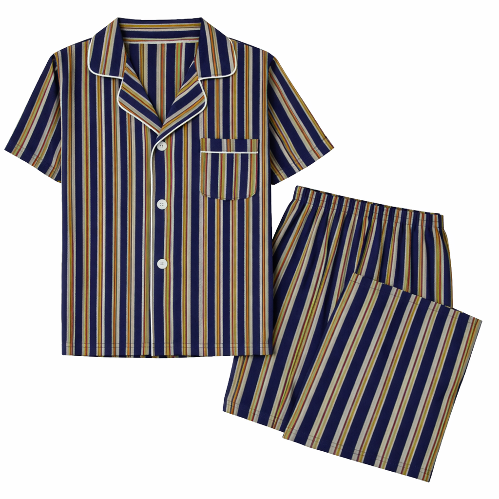 Men´s Pajama Short Sleeve w/ Long short Navy/Yellow Multicolor