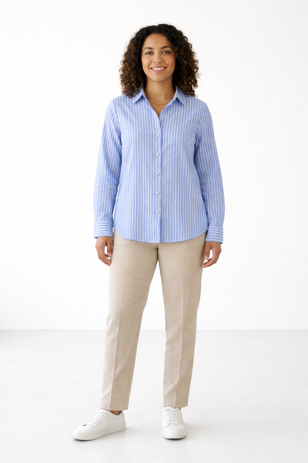 Ladies Shirt , Rayon Print Blue/White