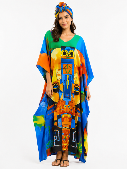 Kaftan Long  Light Blue  Print - Etnia Negra