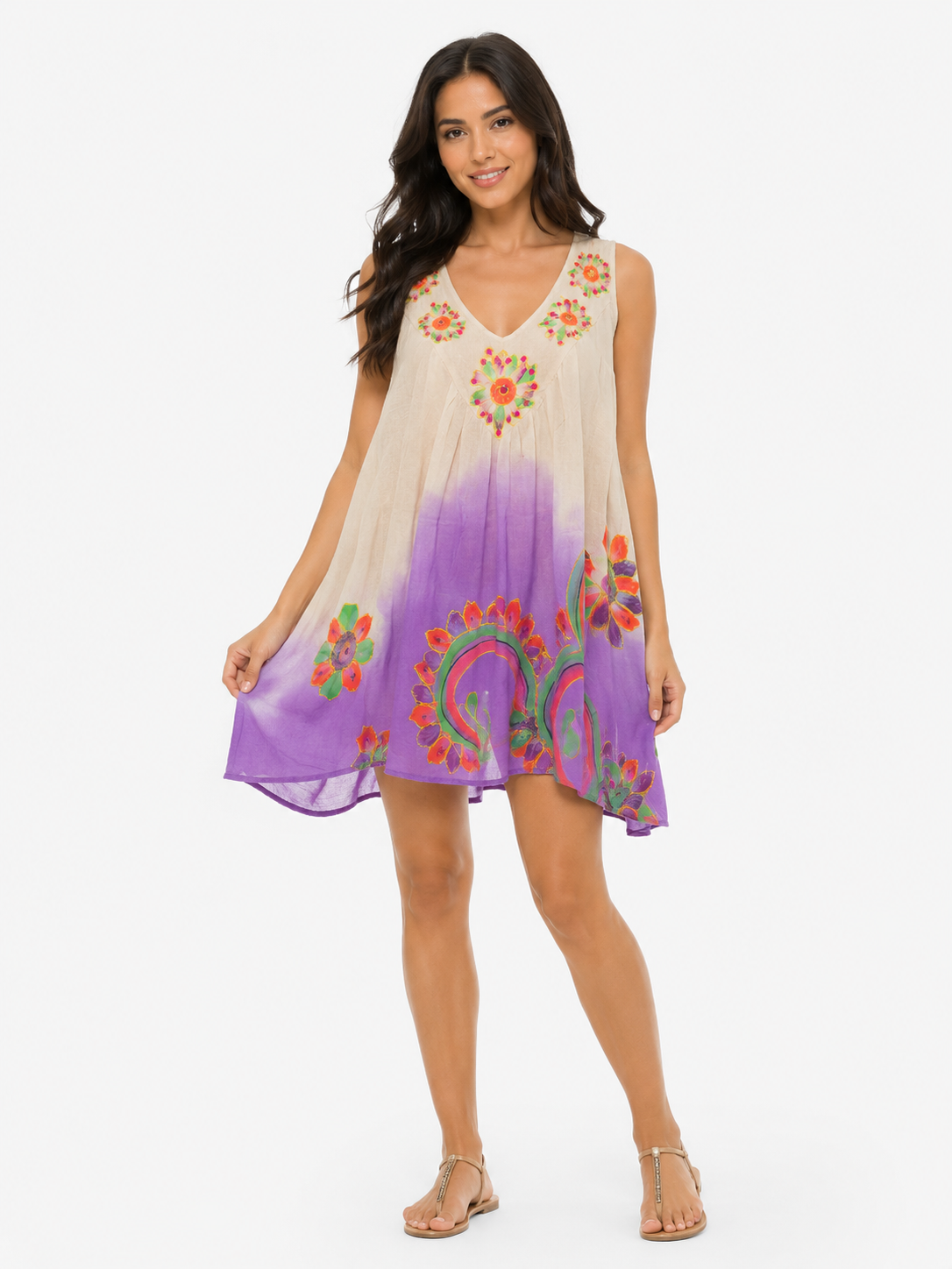 Tunic Short White-Purple Print  - Etnia Negra