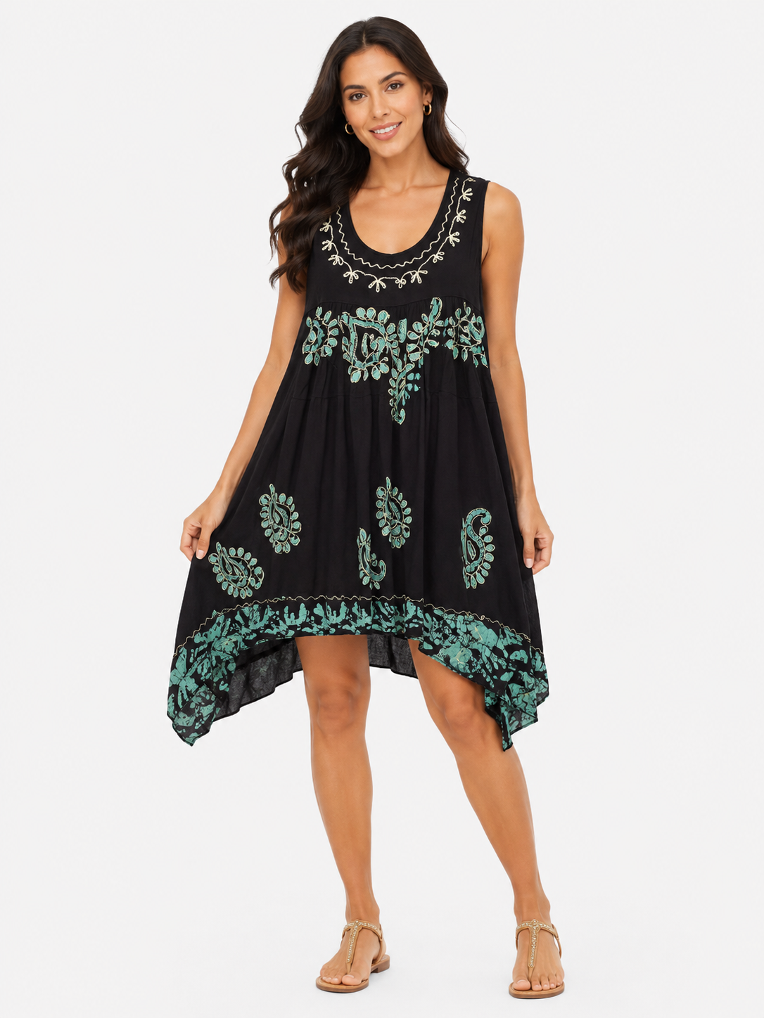 Tunic Short Black-Turquoise  Print - Etnia Negra