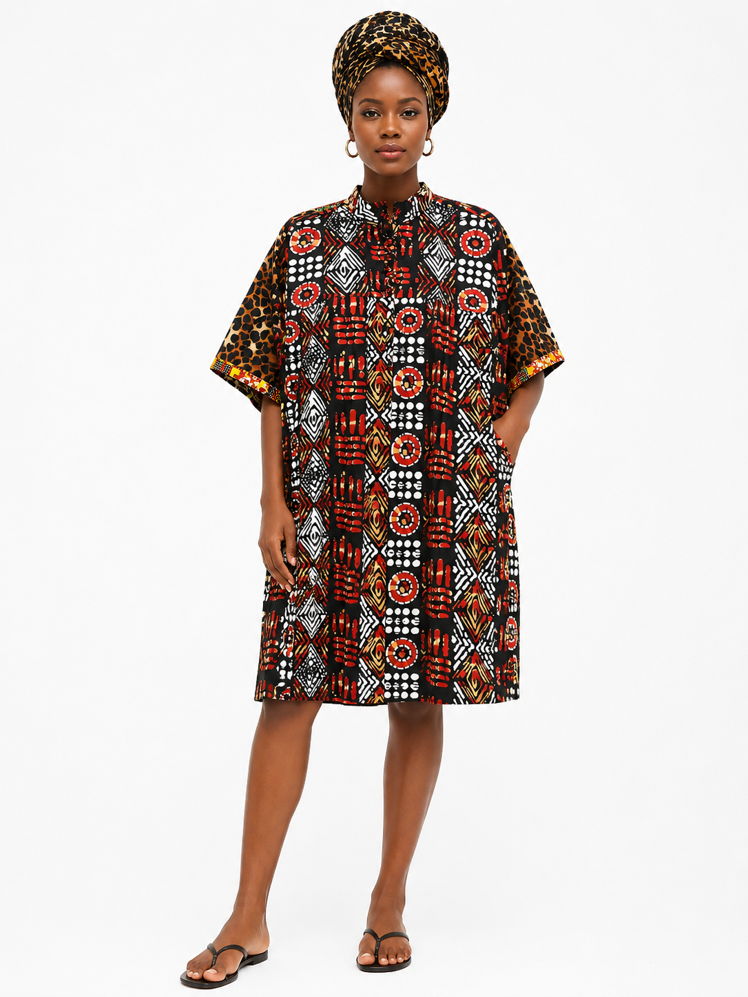 Dress Black-Red-White Print Women - Etnia Negra