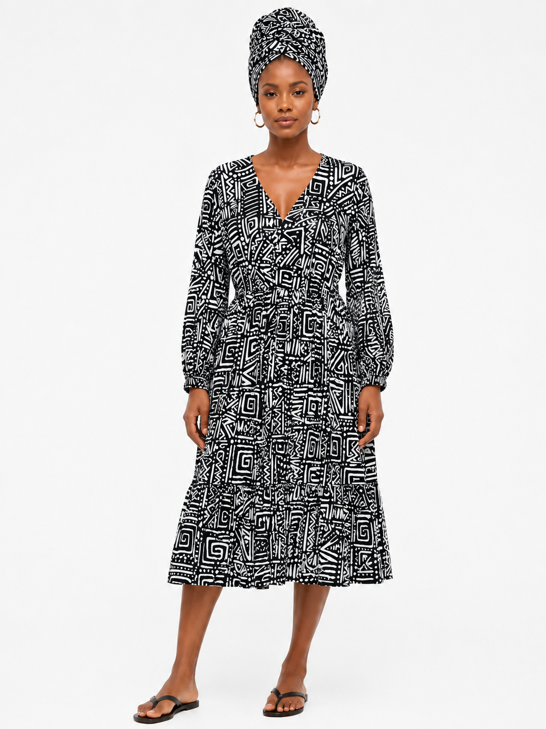 Dress Black-White  Print Women - Etnia Negra
