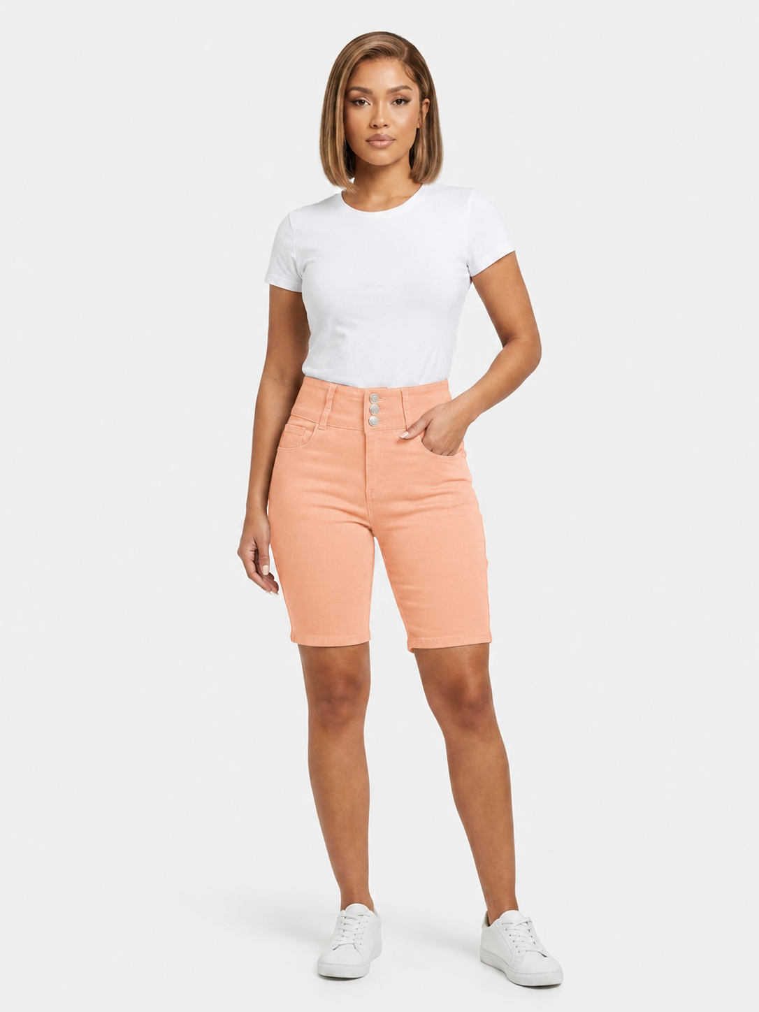 H-Stretch 3 Buttons Bermuda Peach