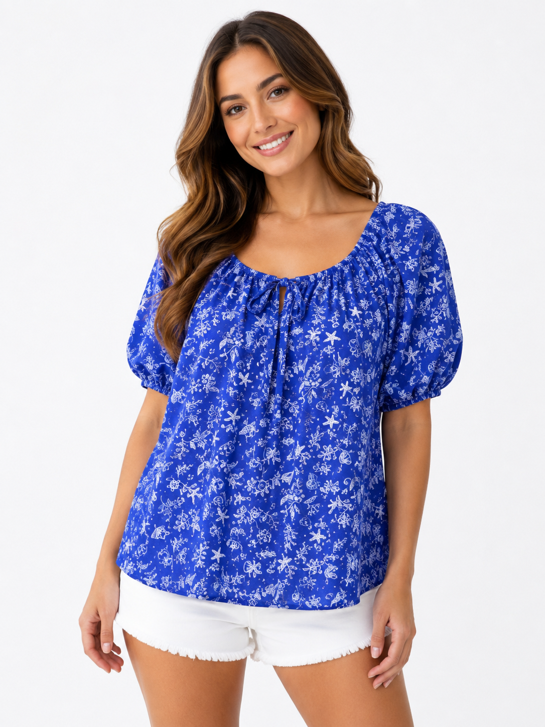 Manga burbuja corta con volantes azul/blanco combinado / Combo de red de surf