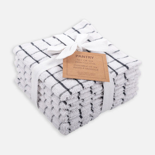 Set of 6 Black Checkered Dishcloths Terrycloth 12" x 12"