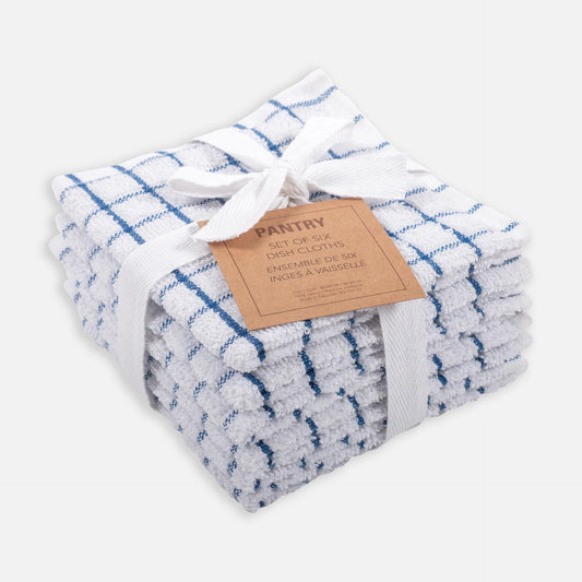 Set of 6 Blue Checkered Dishcloths Terrycloth 12" x 12"