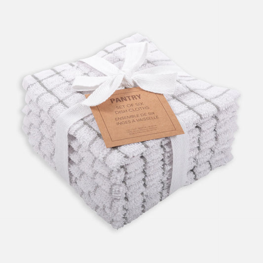 Set of 6 Gray Checkered Dishcloths Terrycloth 12" x 12"