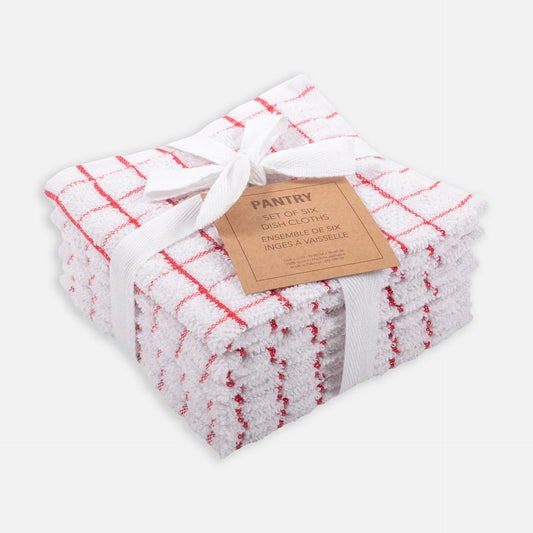 Set of 6 Red Checkered Dishcloths Terrycloth 12" x 12"