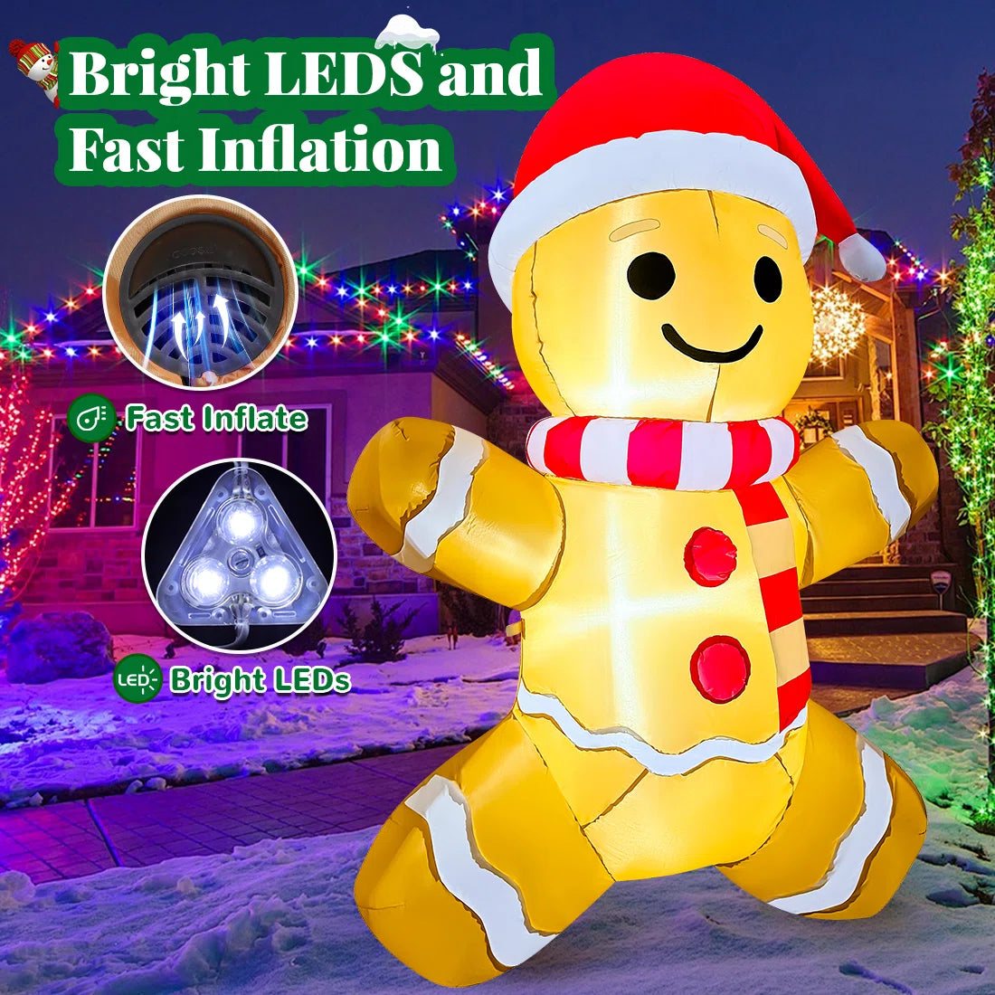 6 Ft Inflatable Gingerbread Man With Built-in Led Lights