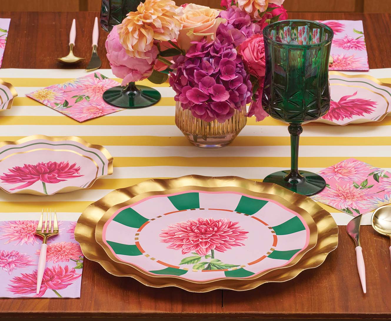 Dahlia Garden Dinner Plate 10.5" Gold Foil