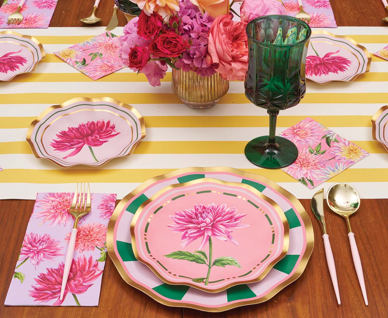Dahlia Garden Salad Plate 8" Gold Foil